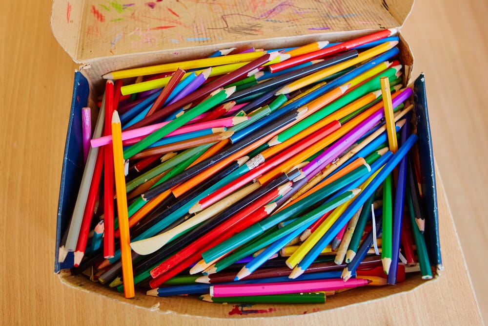 A big box of coloring pencils.