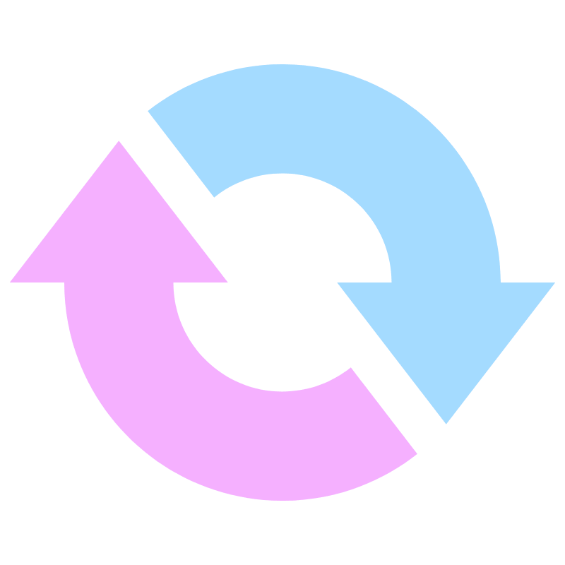 A pink arrow and a blue arrow making a circle.