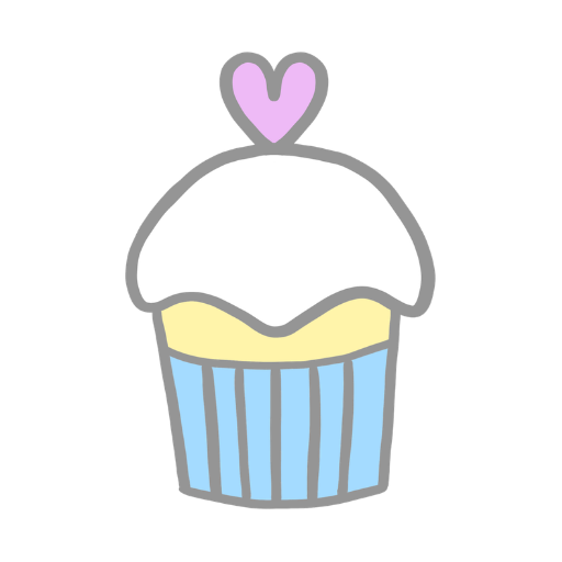 A hand-drawn motif of a cupcake.